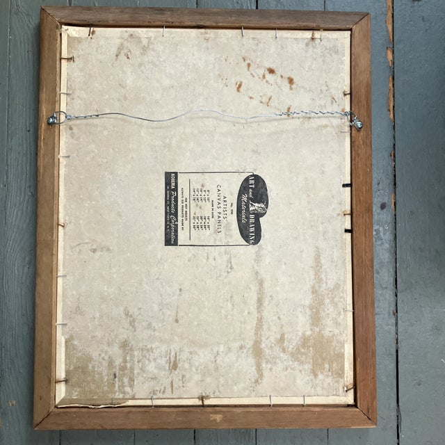 1970s 1970’s Original Primitive Folk Art Painting House & Garden Vintage Oak Frame For Sale - Image 5 of 5