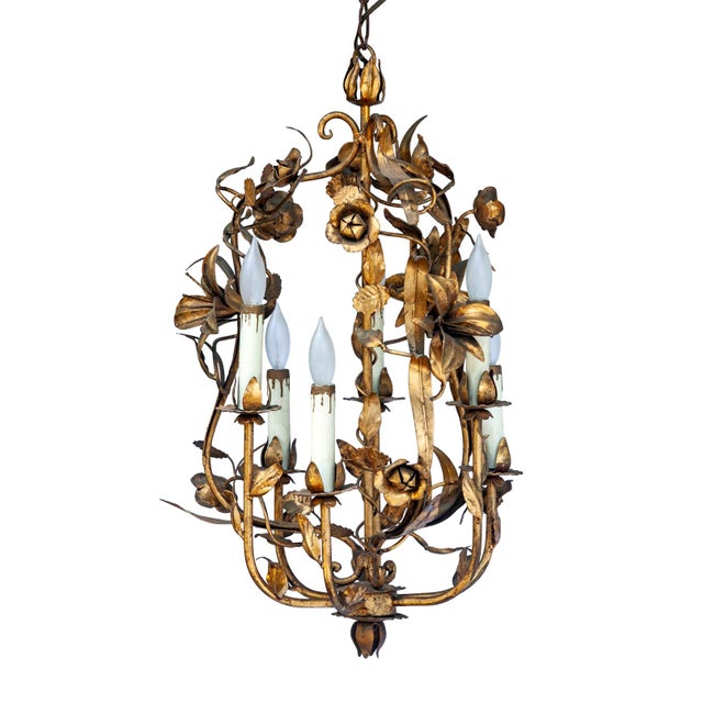 Antique Italian Tole Gold Painted Chandelier For Sale - Image 10 of 12