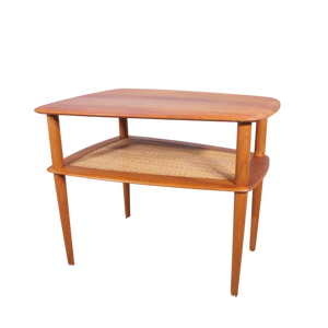 Minerva Coffee Table in Teak with Rattan Shelf by Hvidt & Mølgaard for France & Son, Denmark, 1950s