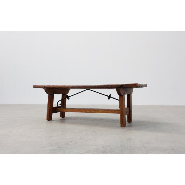 17th Century Brutalist Spanish Wood and Wrought Iron Coffee Table For Sale - Image 6 of 16