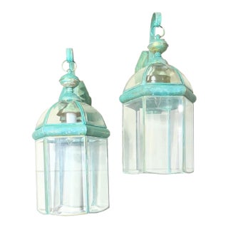 Elegant Pair of Vintage Brass Wall Lanterns - 22”x 9”.5 X 10” For Sale