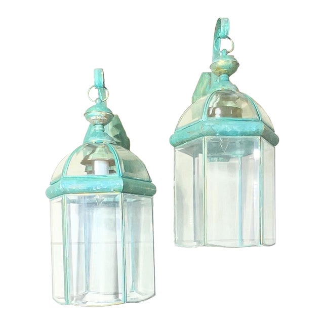 Elegant Pair of Vintage Brass Wall Lanterns - 22”x 9”.5 X 10” For Sale