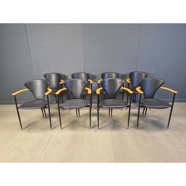 Black Vintage Leather Armchairs attributed to Arrben, Italy, 1980s, Set of 8 For Sale - Image 8 of 11