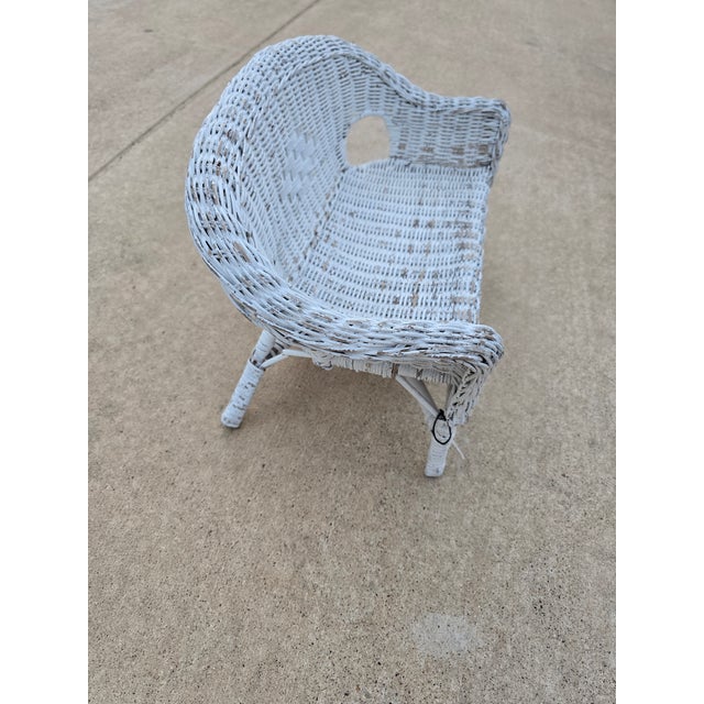 Vintage Shabby Chic White Wicker Doll Settee - Miniature Boho Loveseat For Sale - Image 4 of 10