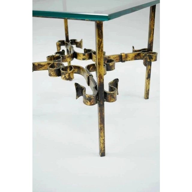 Vintage Spanish Hollywood Regency Gold Gilt Iron Square Glass End Tables - Pair For Sale - Image 4 of 9