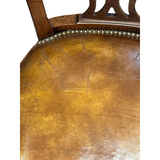 Traditional Genuine Leather Library Armchair With Nailhead Trim & Walnut Finish For Sale - Image 4 of 8