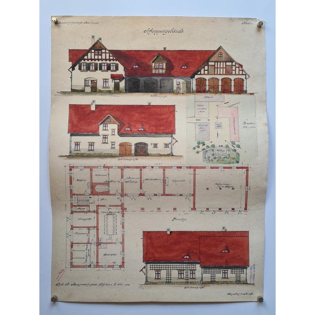 An original, hand-drawn architectural drawing from the early 20th century, originating from the Royal Prussian School of...