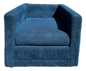 1970s Century Modern Blue Chenille Club Lounge Chair by Levitz Furniture