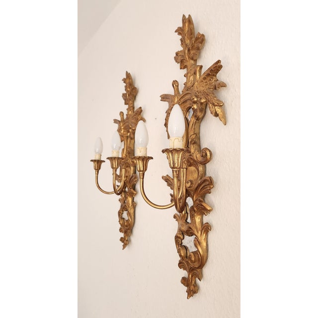 Louis XVI Neo-Classical Rocaille Wall Lamps with Gilded Carved Appliqués and Mirrored Glass, 1890s For Sale - Image 12 of 18