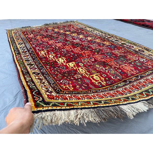 Tribal Red Shiraz Boteh Hand-Knotted Wool Rug - 8'1" X 5'6" For Sale - Image 3 of 12