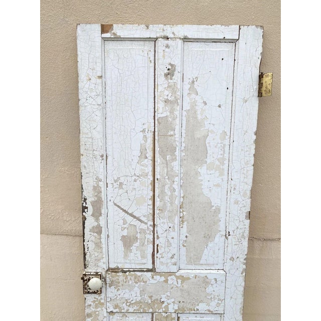 White Antique Architectural Salvage Gray White Distress Painted Wooden Interior Door For Sale - Image 8 of 12