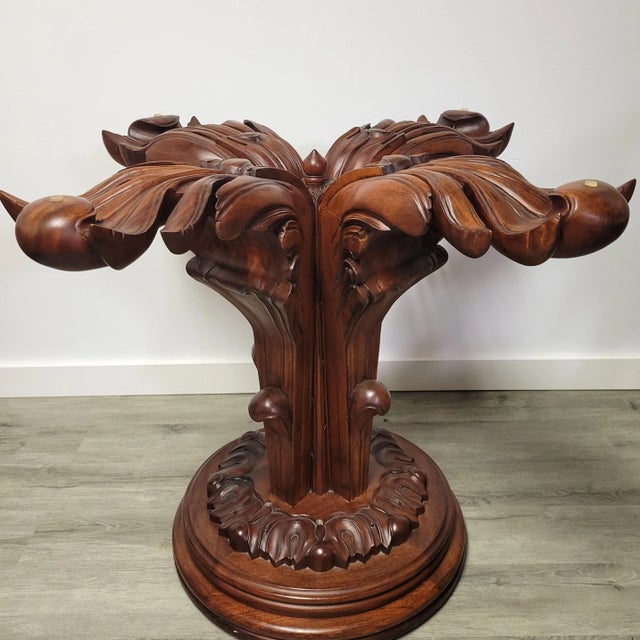 Round Pedistal Italian Carved Walnut Dining or Center Table, 1950s For Sale - Image 4 of 7