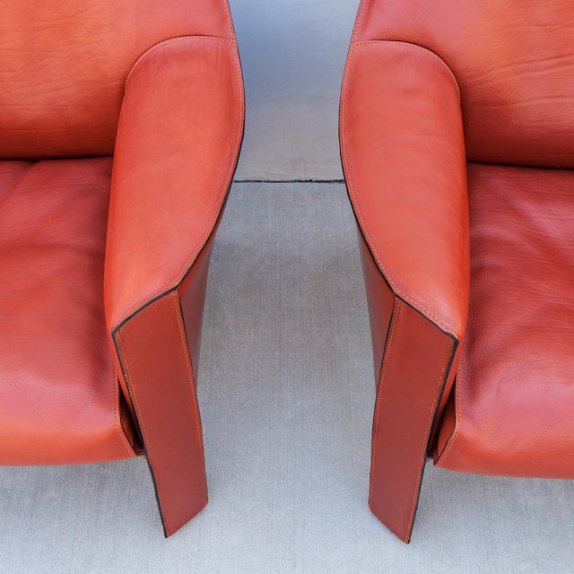 Metal Vintage Cassina Model 415 Cab Lounge Chairs in Terracotta Leather by Mario Bellini For Sale - Image 7 of 15