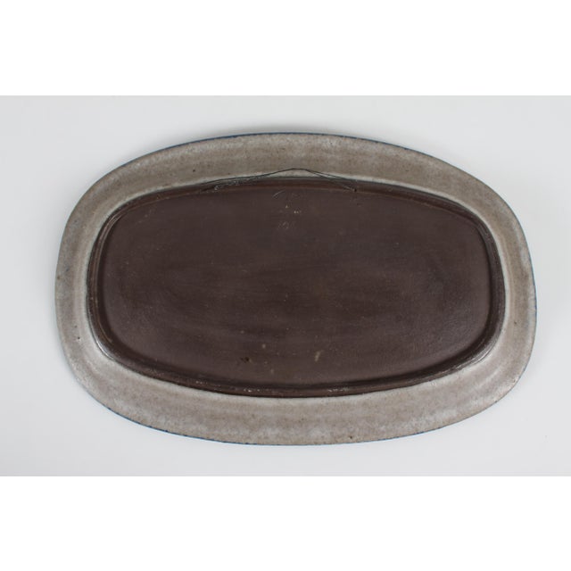 Large Mid-Century Danish Oblong Ceramic Decorative Platter in Blue and Grey from Thomas Toft, 1960s For Sale - Image 4 of 6