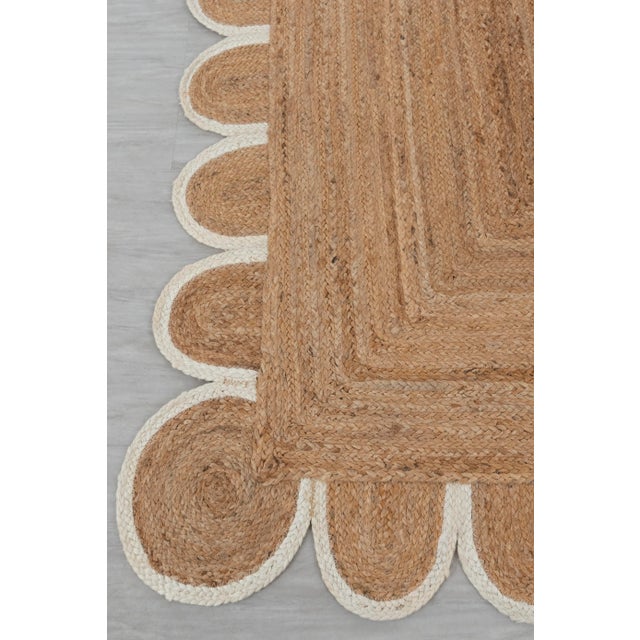 White White Scallop Edge Jute Rug Runner 3x8 Ft. For Sale - Image 8 of 13
