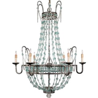 Arteriors Small Glass 6 Light Pewter Leaf Finish Versailles Collection Chandelier For Sale