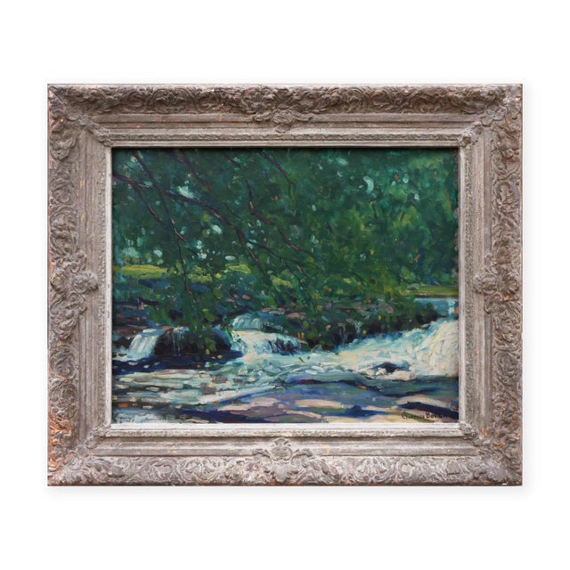 Mid 20th Century Clarence Bolton "The Brook" Green and Blue Abstract Impressionist Waterscape Painting, Mid-20th Century For Sale - Image 5 of 12