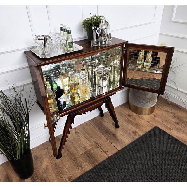 1950s Mid-Century Art Deco Italian Walnut Mosaic Bar Cabinet with Mirror, 1950s For Sale - Image 5 of 12