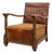 Art Deco Oak Lounge Chair with Woven Leather Back and Ochre Velvet, Belgium, 1920s For Sale