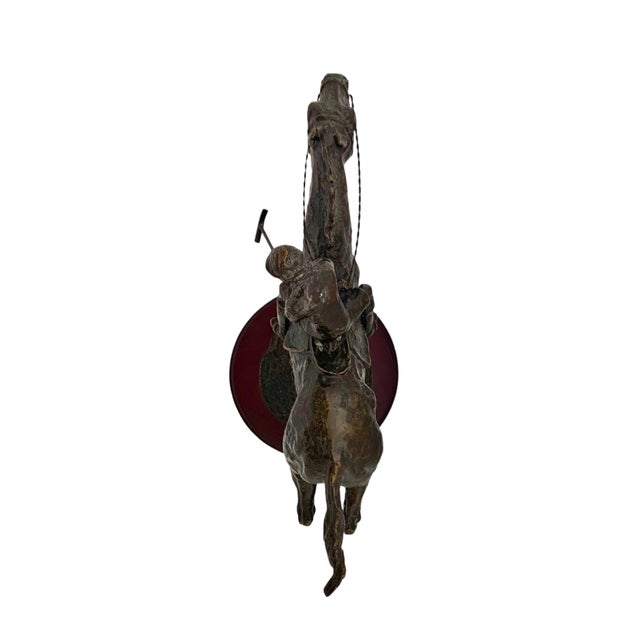Black Late 20th Century Jockey on Horse Sculpture Vintage Metal Rider Equestrian Figurine on Wooden Base For Sale - Image 8 of 9