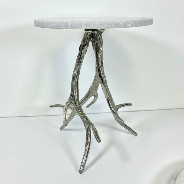 Vintage Hollywood Regency Silver Plated Antlers and Marble Buffet Tiered Serving Platters.. For Sale - Image 9 of 15