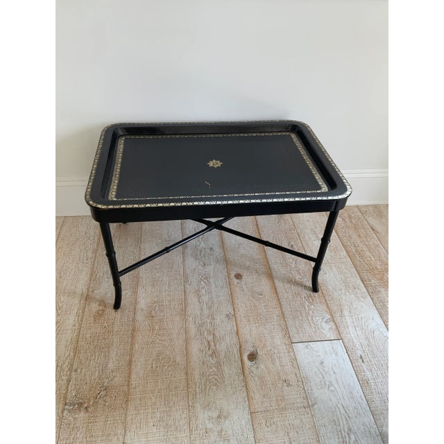 Maitland-Smith Black Leather Tray Table With Black Faux Bamboo Base For Sale - Image 9 of 9