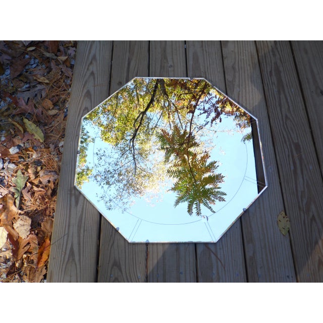 Vintage Art Deco Frameless Etched Octagon Wall Mirror Venetian Style For Sale In Boston - Image 6 of 9