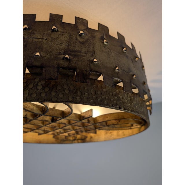 Mid-Century Brutalist Ceiling Lamp in Gilded Wrought Iron, 1940s For Sale - Image 4 of 12