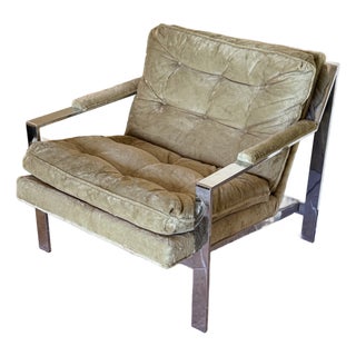 Mid Century Chrome Flat Bar Lounge Chair For Sale