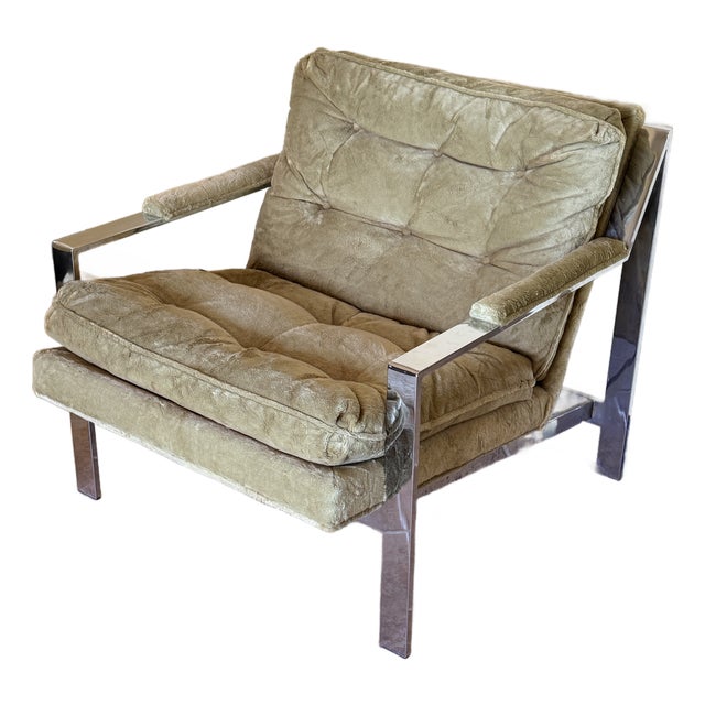 Mid Century Chrome Flat Bar Lounge Chair For Sale
