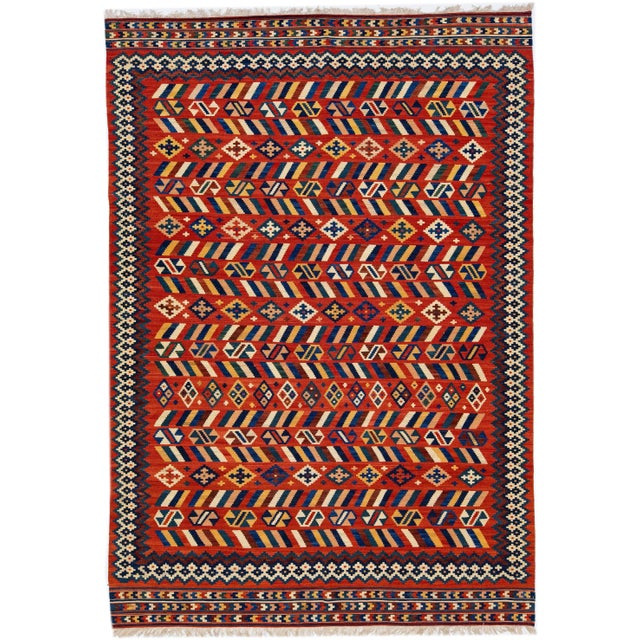 Textile 2020s Modern Kilim Handmade Red Geometric Wool Rug For Sale - Image 7 of 7