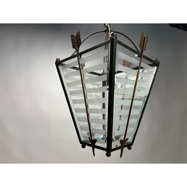 Italian Art Deco Metal and Glass Lantern, 1930s For Sale - Image 10 of 12