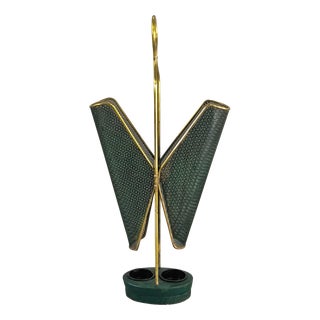 Italian Brass and Green Iron Grill Umbrella Stand, 1950s For Sale