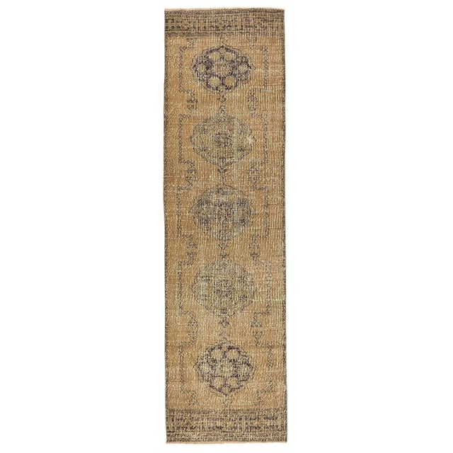 Textile Mid 20th Century Vintage Decorative Turkish Oushak Runner For Sale - Image 7 of 7