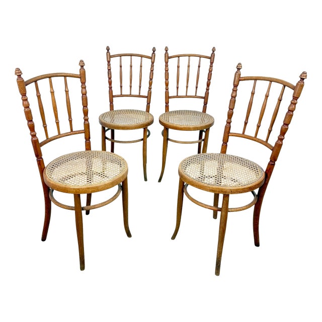 Antique Bentwood Café Chairs in the style of Thonet and Fischel, 1890s, Set of 4 For Sale