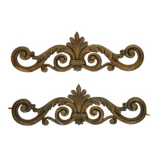 Pair of Mid 20th Century Art Deco Wooden Pine Furniture Carvings For Sale