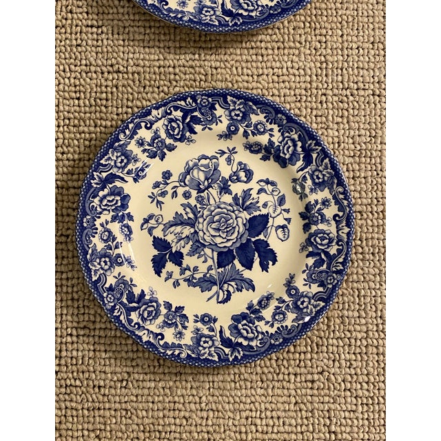 Contemporary Contemporary Spode Blue Room Collection, British Flowers Rosa Side Plates- Set of 4 For Sale - Image 3 of 5