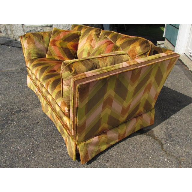Milo Baughman Vintage Thayer Coggin Style Loveseat With Bold Geometric Velvet Upholstery For Sale - Image 4 of 13