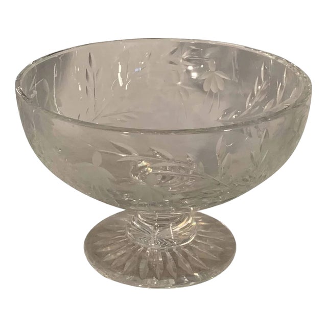 Mid 20th Century Stuart Crystal Compote: Cascade Cut Glass Footed Bowl For Sale