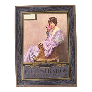 Art-Deco French Magazine l'Illustration 1926 Cover: Young Woman With Flowers Portrait Lithograph For Sale