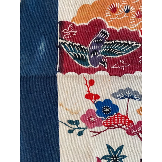 Vintage Japanese Indigo Textile Panel With Birds & Floral Design For Sale - Image 4 of 5