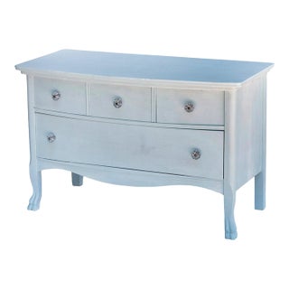 Late 19th Century Serene Blue Bowfront Chest With Glass Knobs For Sale
