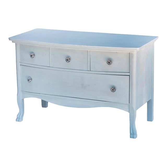 Late 19th Century Serene Blue Bowfront Chest With Glass Knobs For Sale