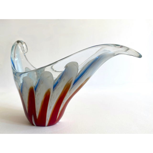 Vintage Mid Century Modernist Murano Art Glass Aventurine Multicolor Zigzag Swirl Sculptural Scroll Bowl For Sale In Kansas City - Image 6 of 13