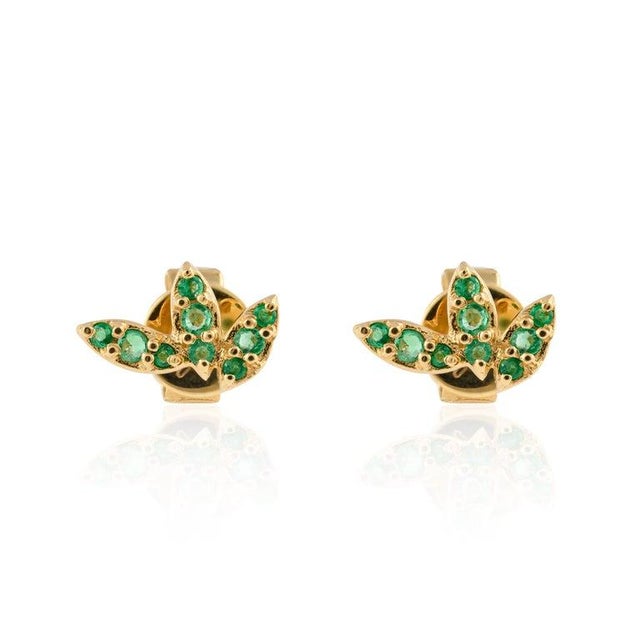 Three Petal Tiny Natural Emerald Studs Earrings - a Pair For Sale - Image 4 of 6