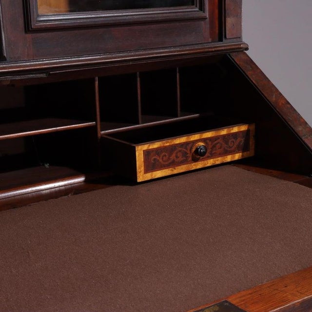 Antique Renaissance Revival Walnut & Burl Secretary Desk C1880 For Sale - Image 4 of 12