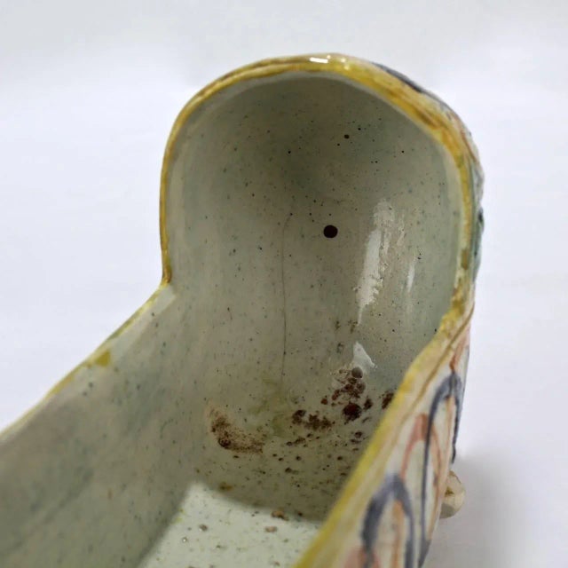 Antique English Figural Staffordshire or Prattware Pottery Cradle For Sale - Image 10 of 11