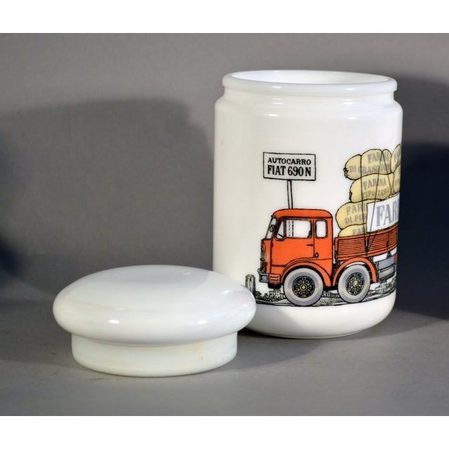 Set of Piero Fornasetti Opaque White Glass Jars and Covers made for Fiat, Circa 1960. For Sale - Image 9 of 11