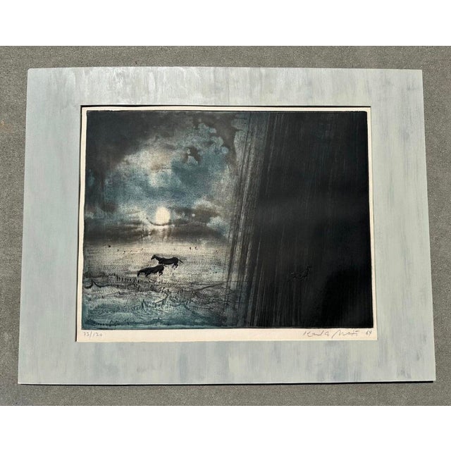 Expressionism "Monsoon" by Kaiko Moti Signed Limited Edition #73/120 Aquatint Etching Framed For Sale - Image 3 of 12