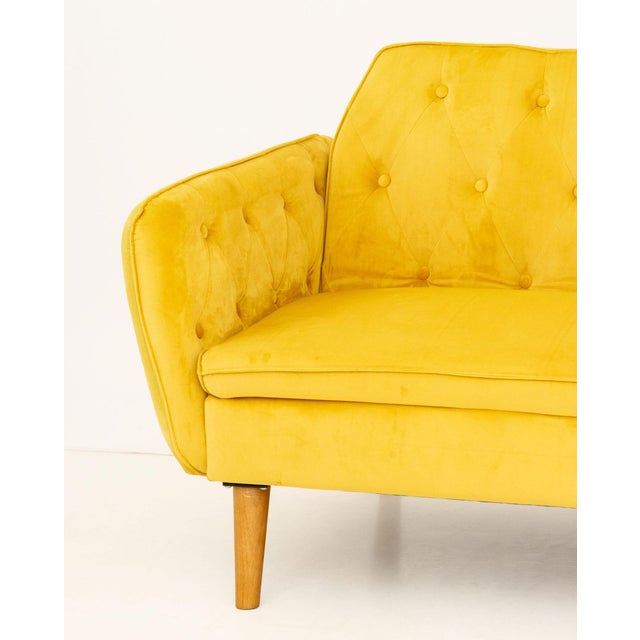 Contemporary Yellow Velvet Upholstered Convertible Sofa For Sale In New York - Image 6 of 8
